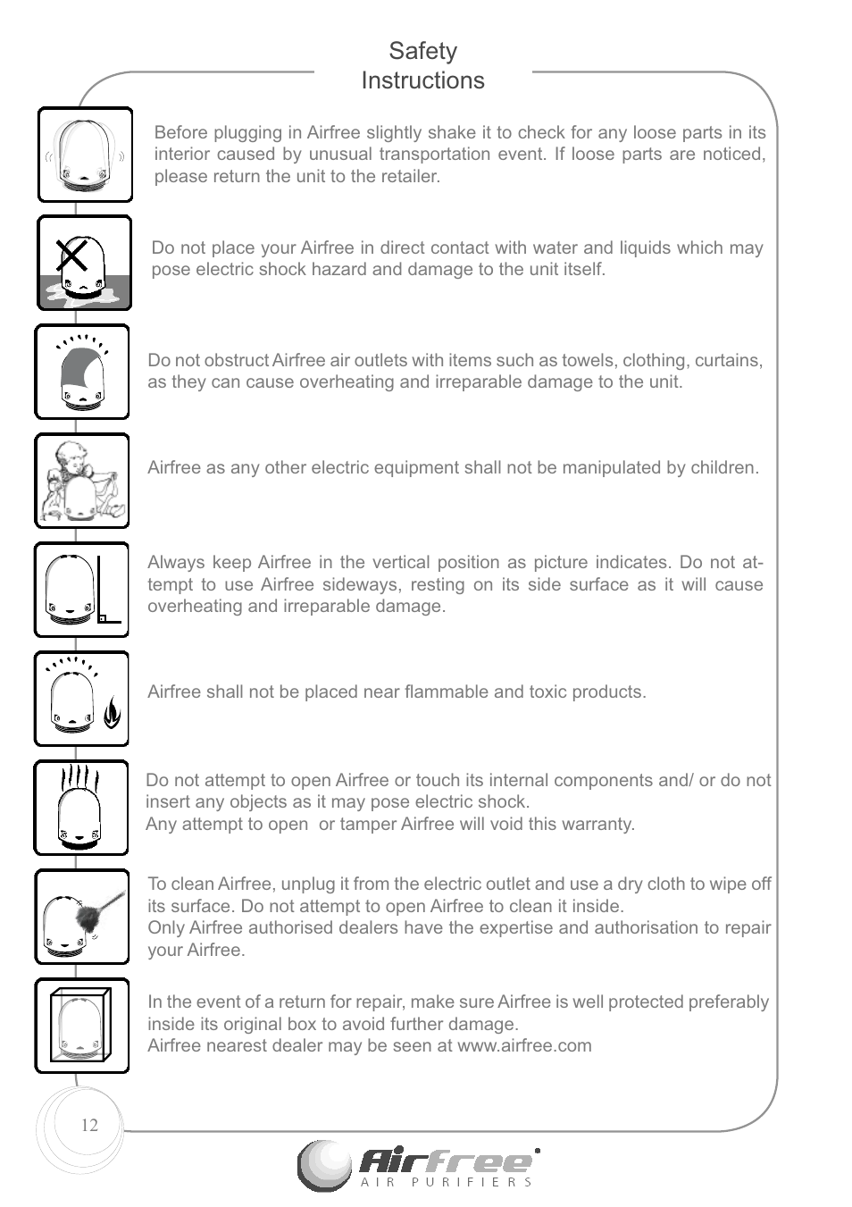 Safety instructions | Airfree E60 User Manual | Page 14 / 24