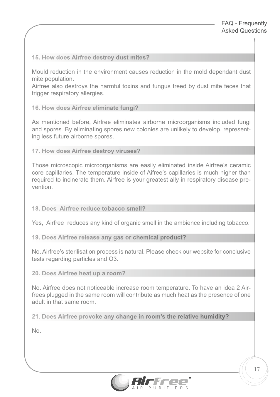 Airfree E60 User Manual | Page 19 / 24