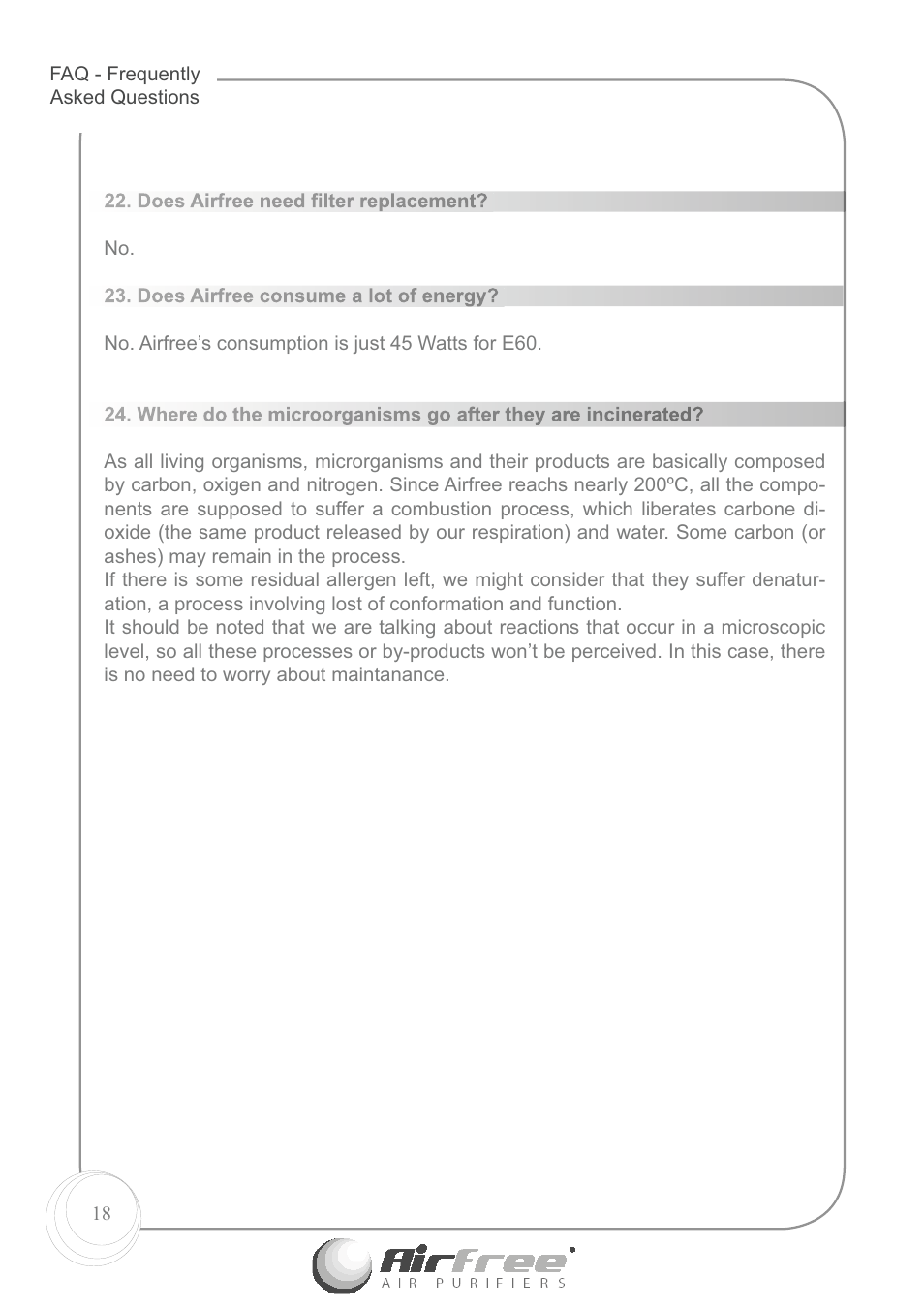Airfree E60 User Manual | Page 20 / 24