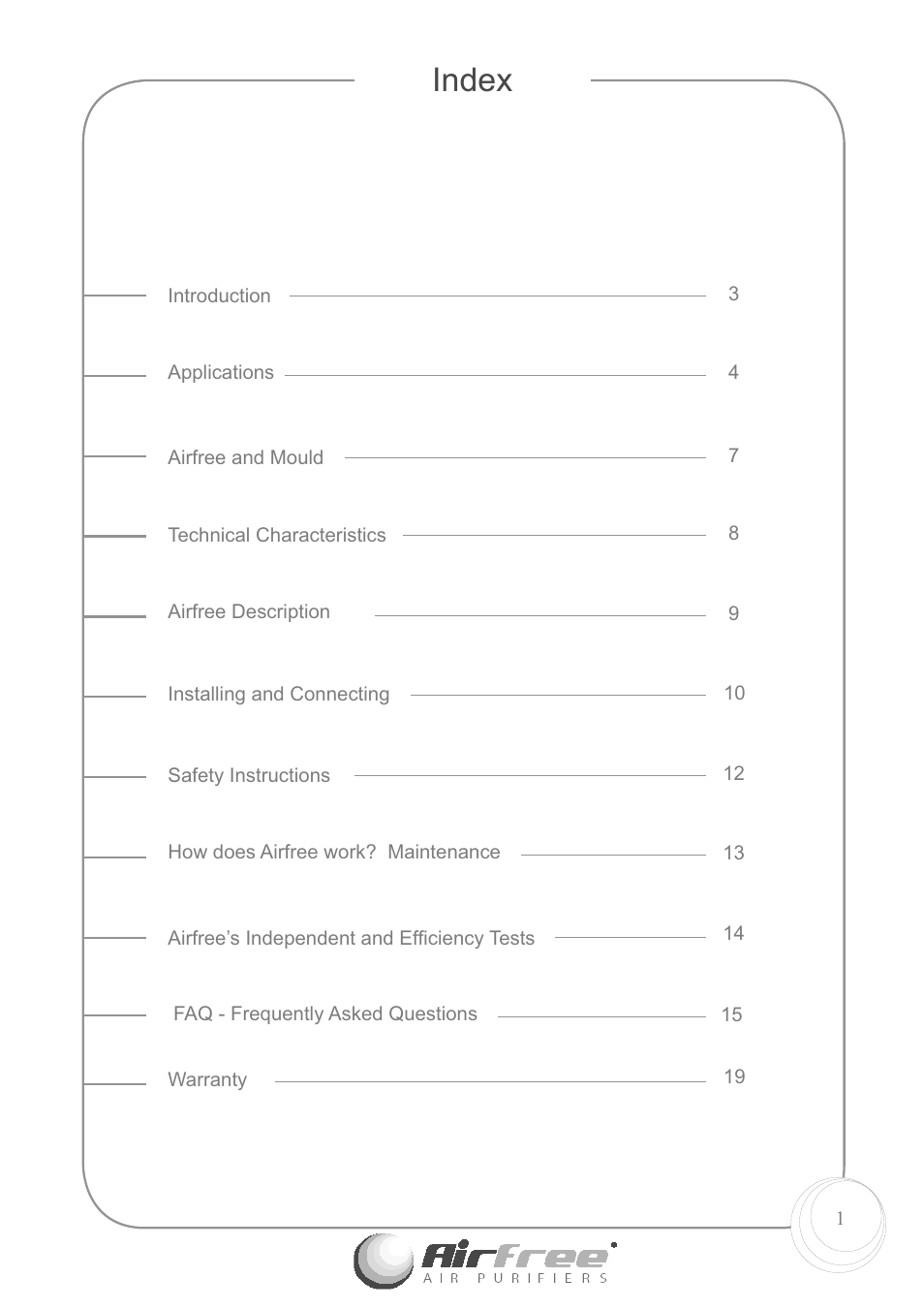 Index | Airfree E60 User Manual | Page 3 / 24