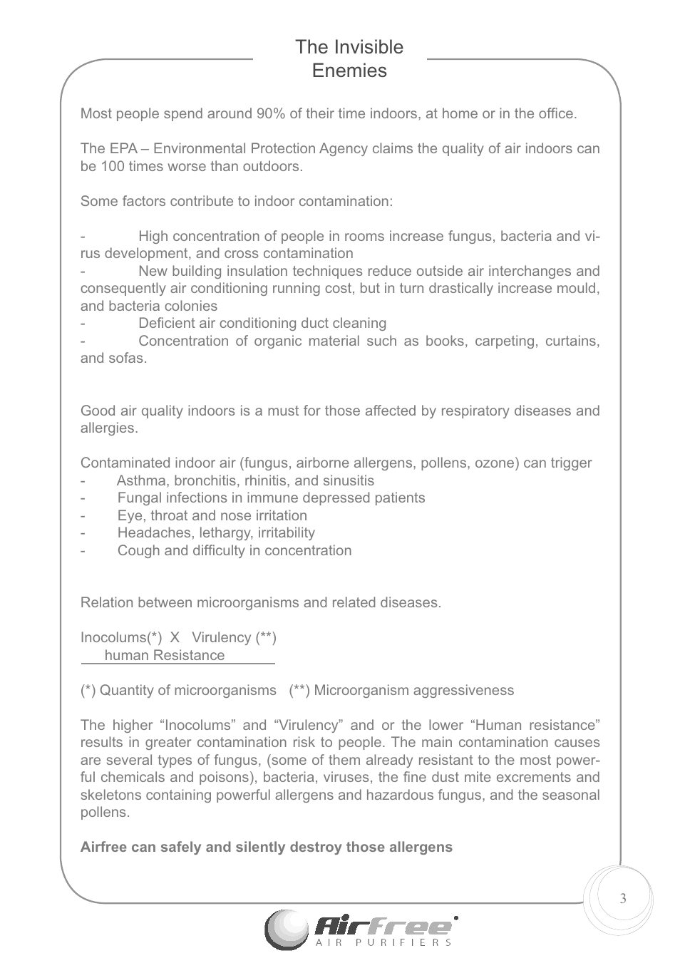 The invisible enemies | Airfree E60 User Manual | Page 5 / 24