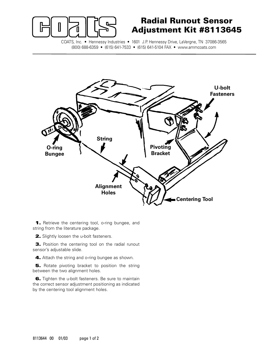 COATS Kit 8113645 Radial Runout Sensor Adjustment Kit User Manual | 2 pages