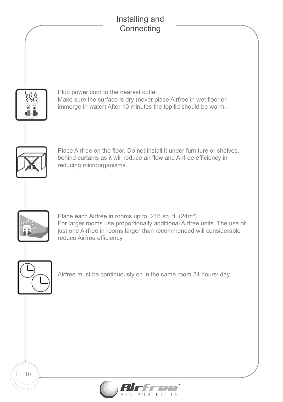 Installing and connecting | Airfree Air Purifiers Enviro 60 User Manual | Page 12 / 24