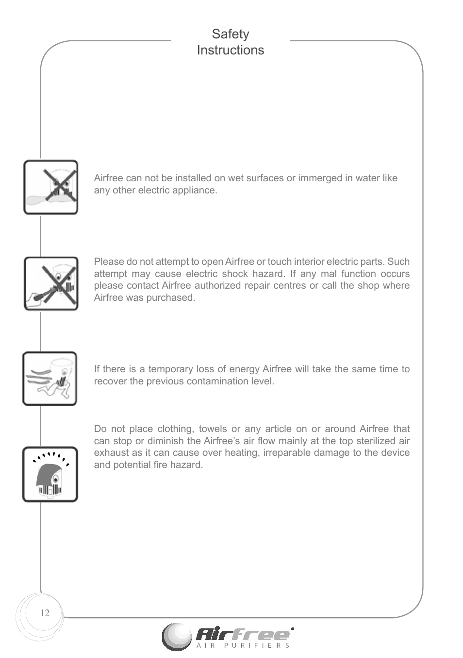 Safety instructions | Airfree Air Purifiers Enviro 60 User Manual | Page 14 / 24