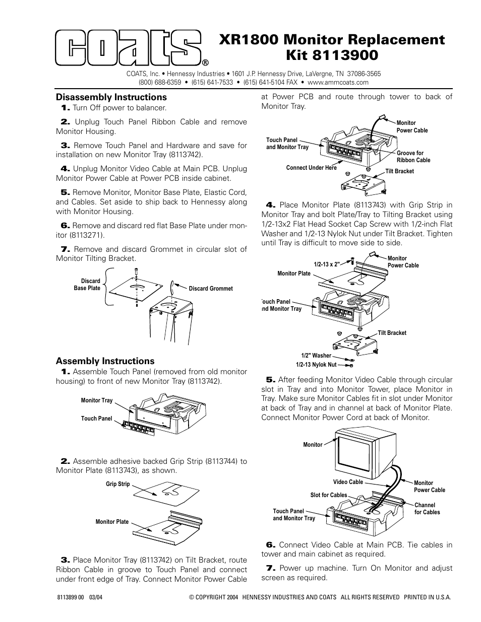 COATS Kit 8113900 Monitor Replacement User Manual | 1 page