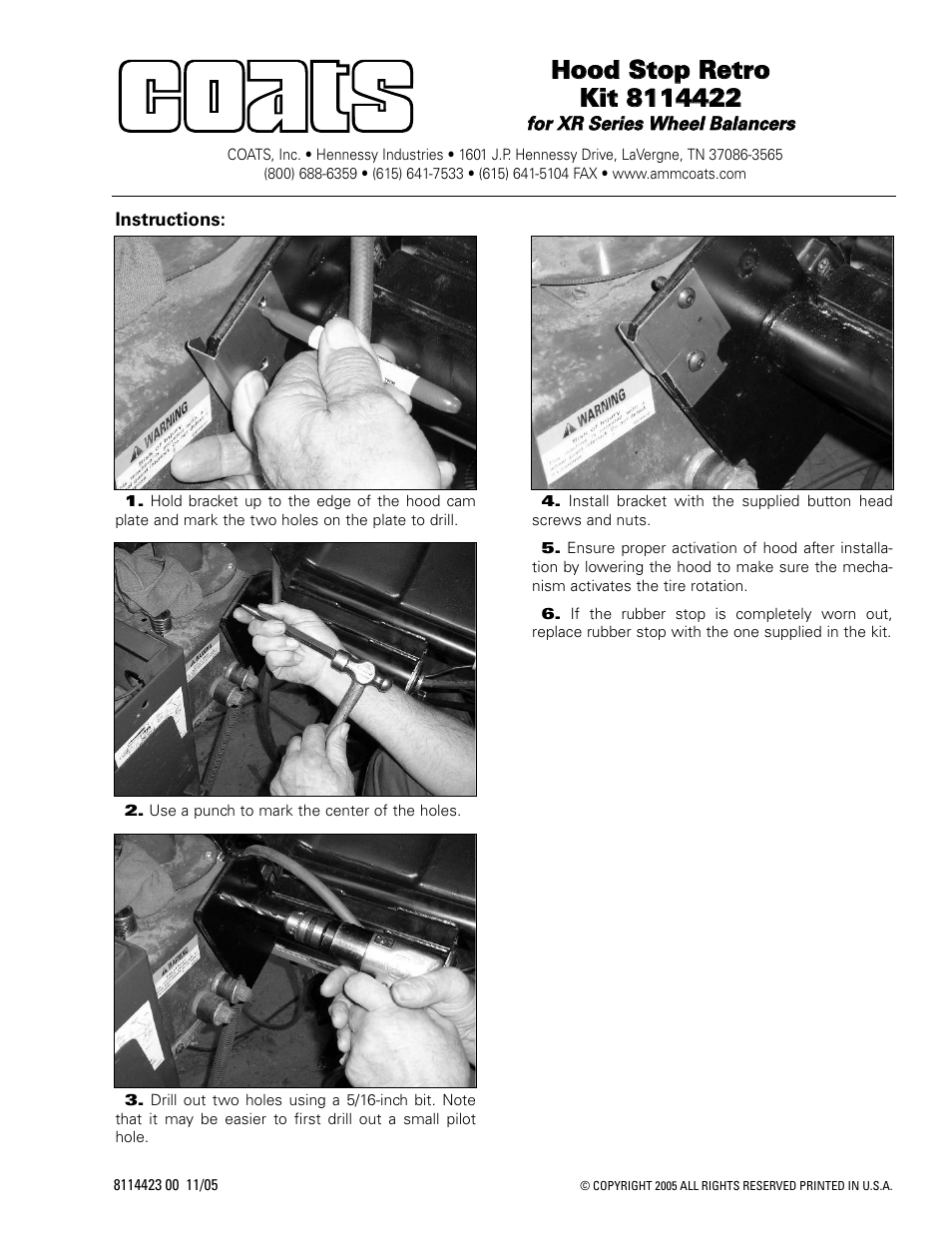 COATS Kit 814422 Hood Stop Retro User Manual | 1 page