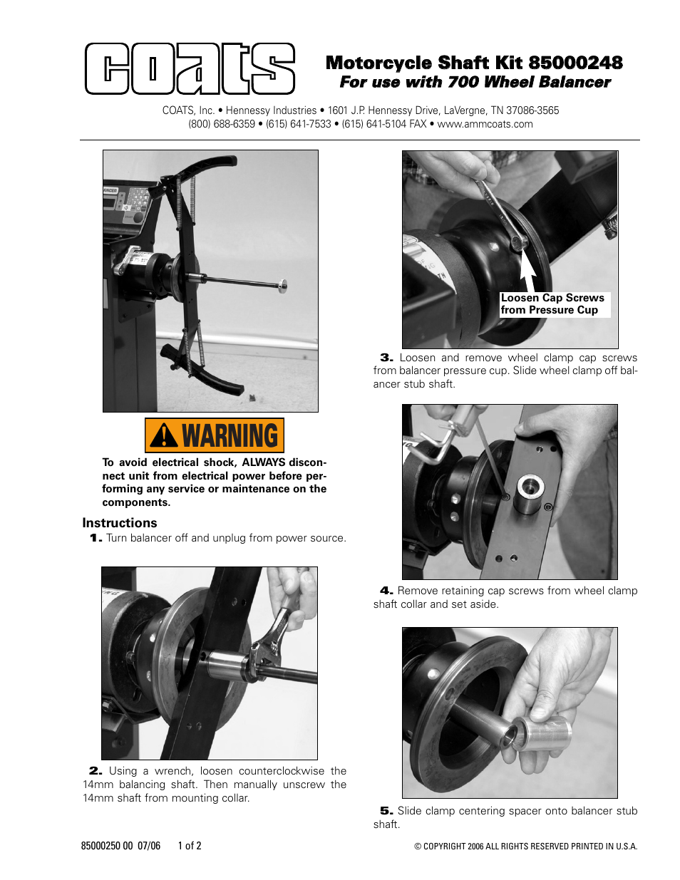 COATS Kit 85000248 Motorcycle Shaft Kit User Manual | 2 pages