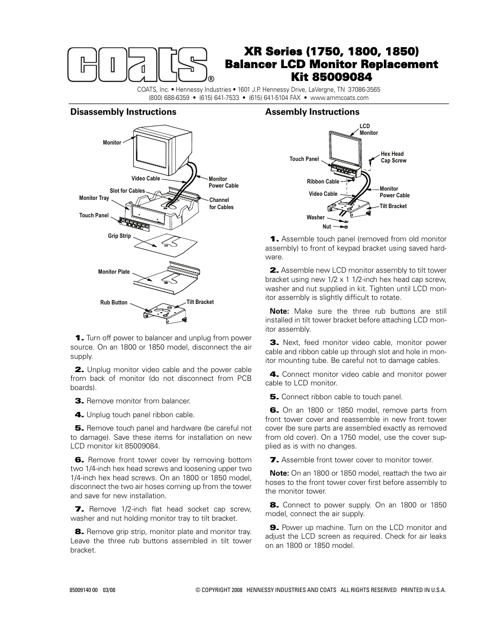 COATS Kit 85009084 Monitor Replacement User Manual | 1 page