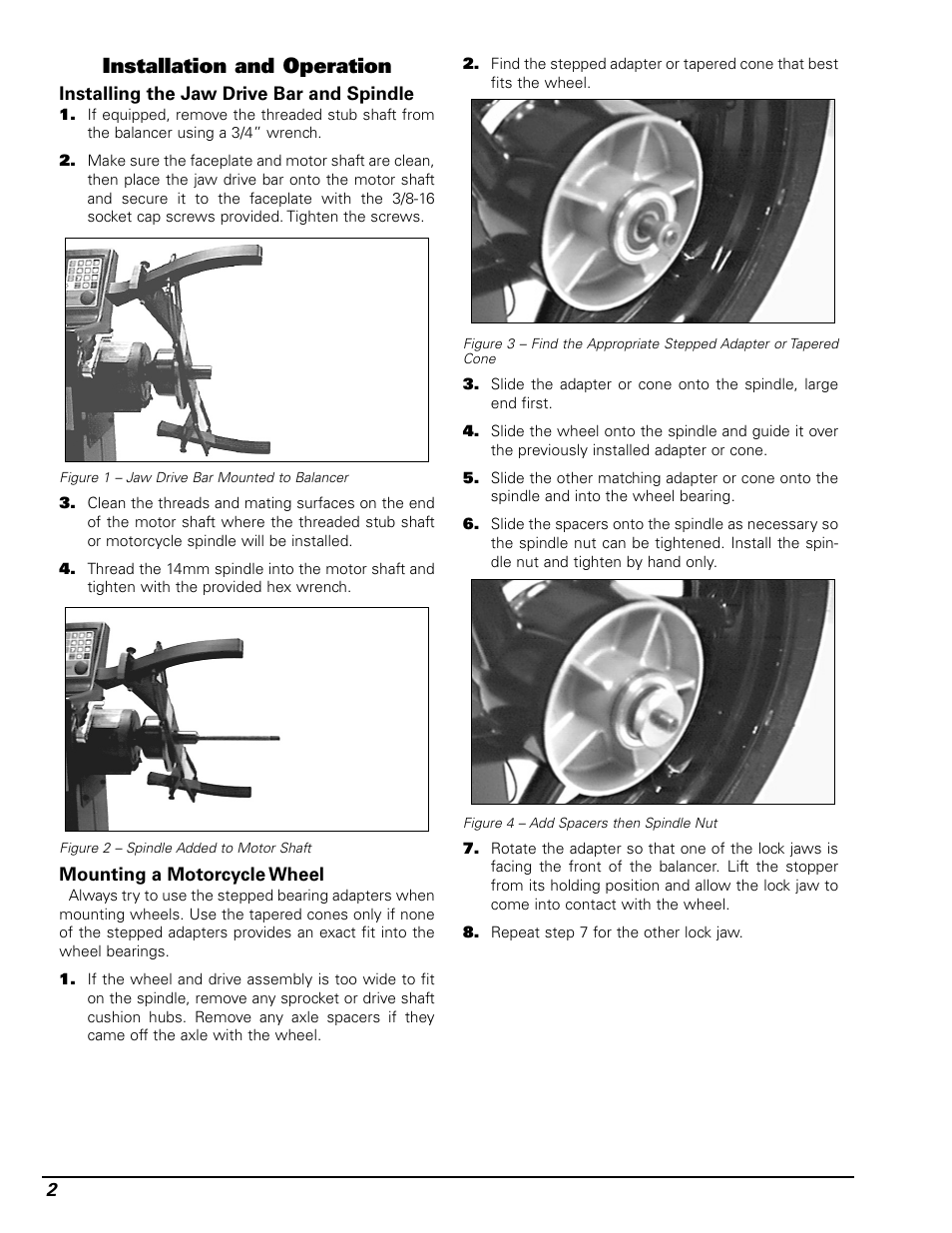 Installation and operation | COATS Kit 85606376 Motorcycle Wheel Adapter User Manual | Page 2 / 4