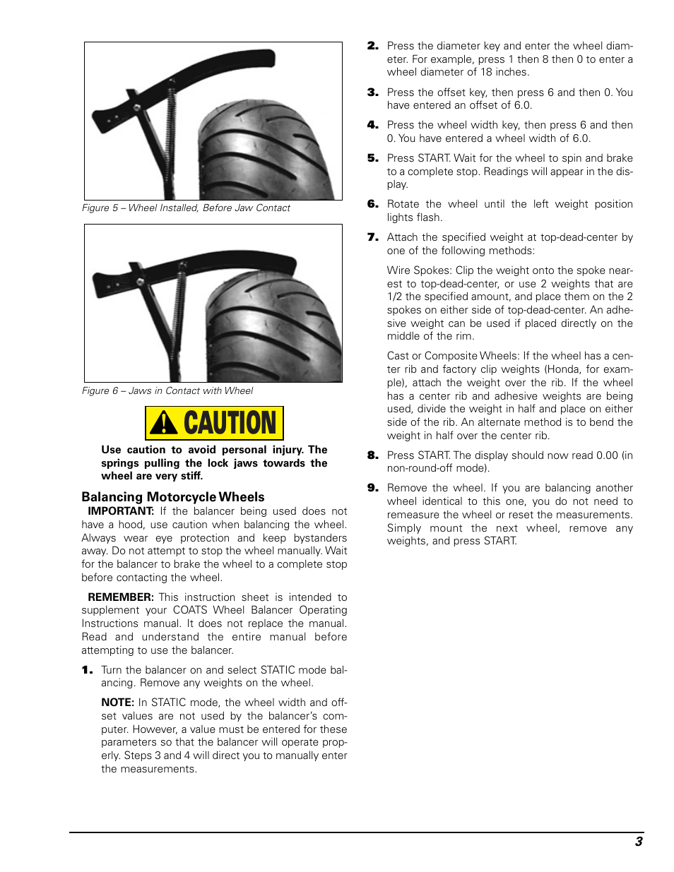 Caution | COATS Kit 85606376 Motorcycle Wheel Adapter User Manual | Page 3 / 4