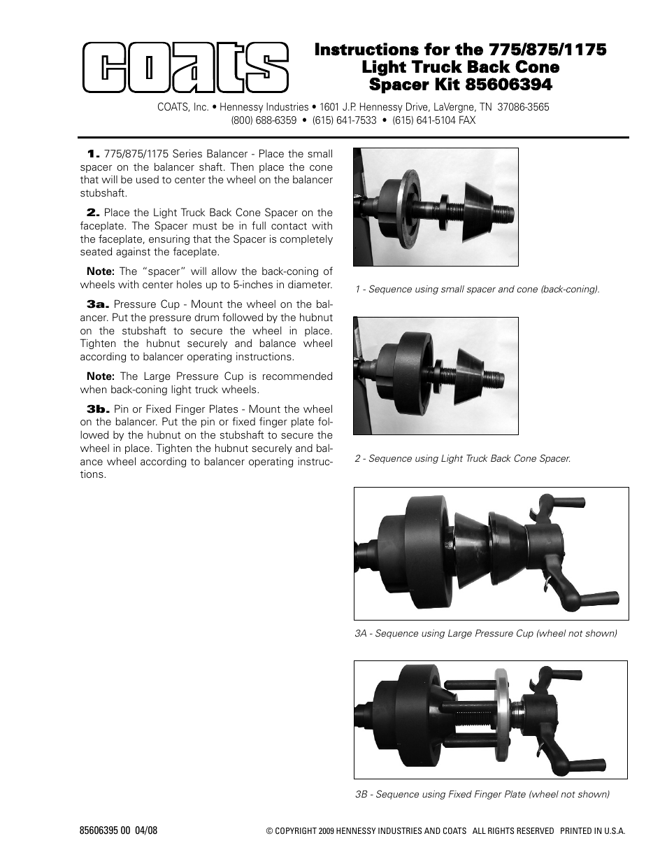 COATS Kit 85606394 Light Truck Back Cone Spacer User Manual | 1 page