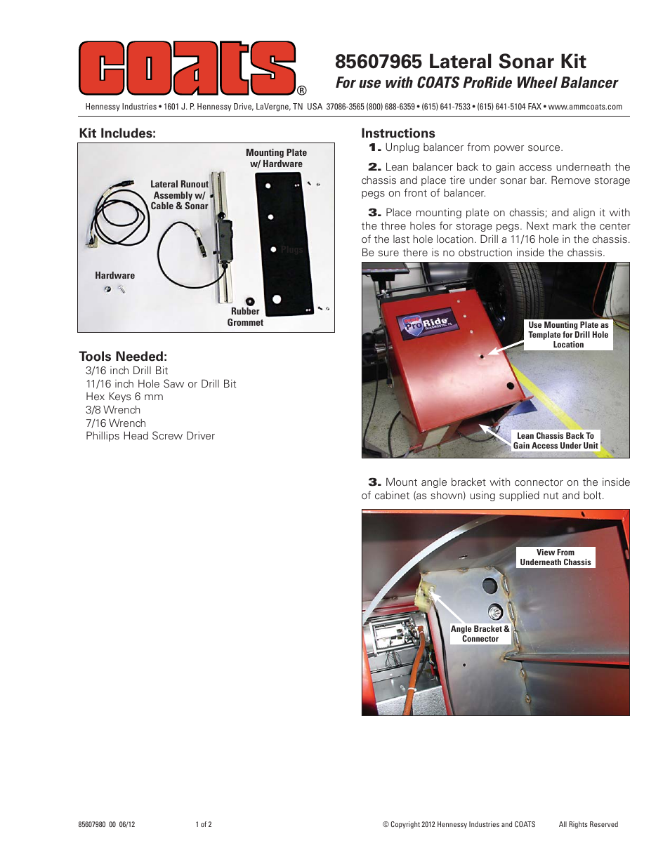 COATS Kit 85607965 Lateral Sonar Kit User Manual | 2 pages
