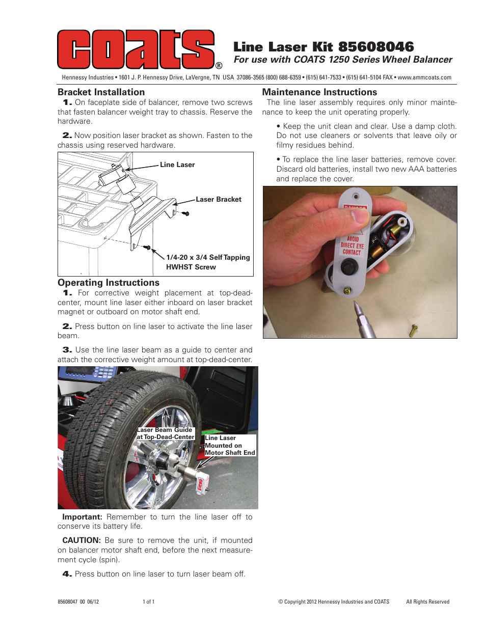 COATS Kit 85608046 Laser & Bracket User Manual | 1 page