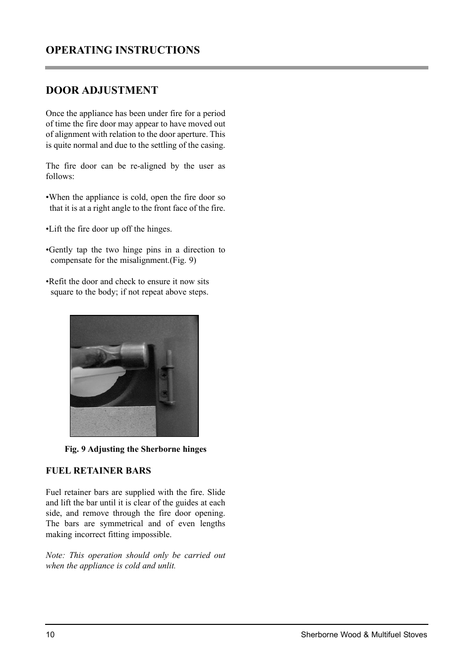 Door adjustment, Operating instructions | Aarrow Fires Sherborne Wood & Multifuel Stoves User Manual | Page 10 / 32