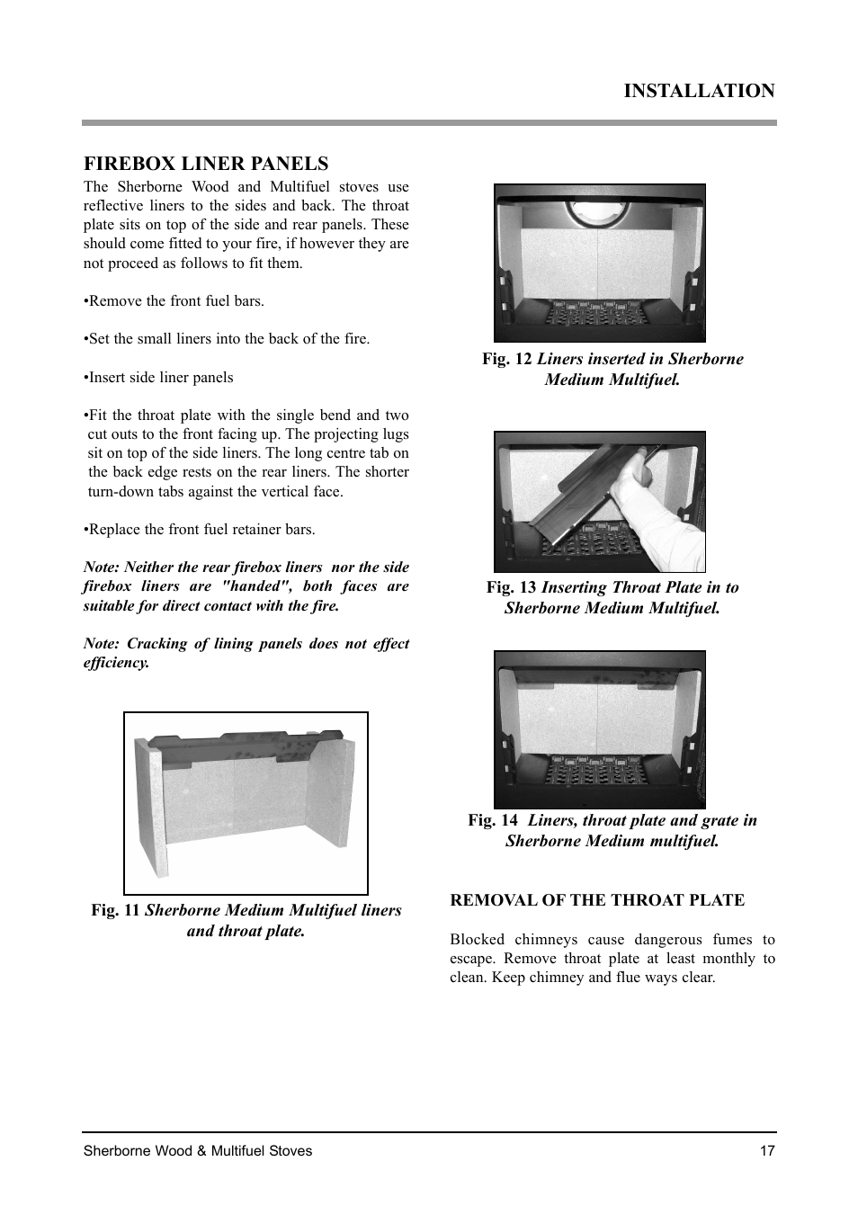Installation firebox liner panels | Aarrow Fires Sherborne Wood & Multifuel Stoves User Manual | Page 17 / 32