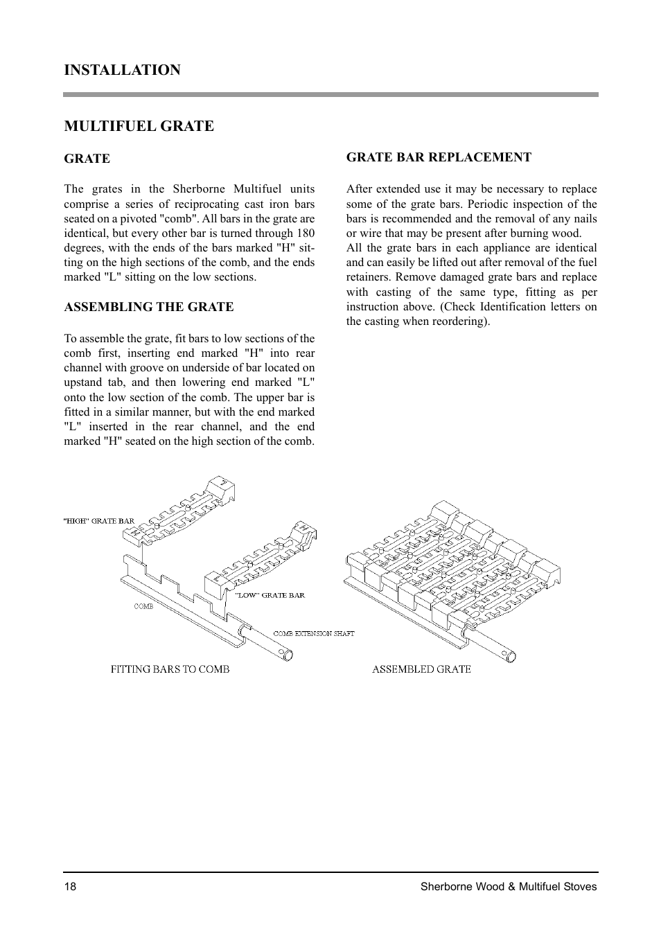 Multifuel grate, Installation | Aarrow Fires Sherborne Wood & Multifuel Stoves User Manual | Page 18 / 32