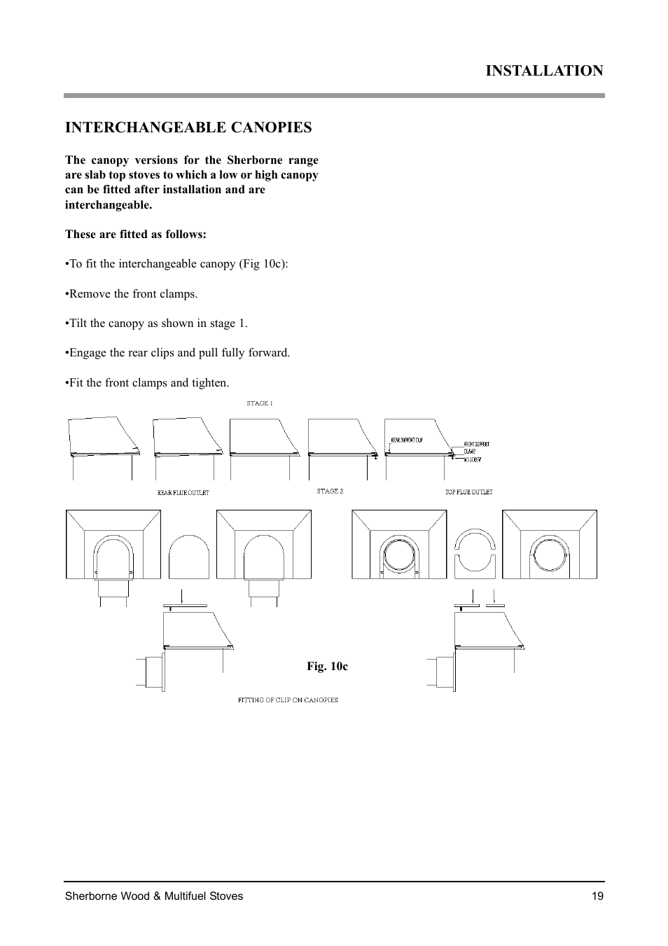 Interchangeable canopies, Installation | Aarrow Fires Sherborne Wood & Multifuel Stoves User Manual | Page 19 / 32