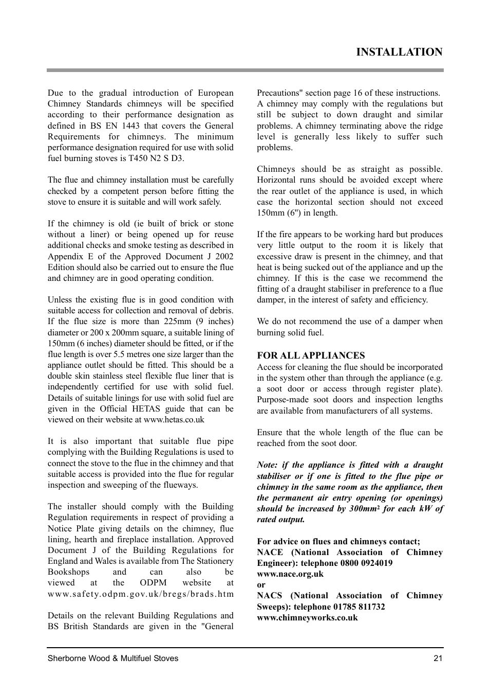Installation | Aarrow Fires Sherborne Wood & Multifuel Stoves User Manual | Page 21 / 32
