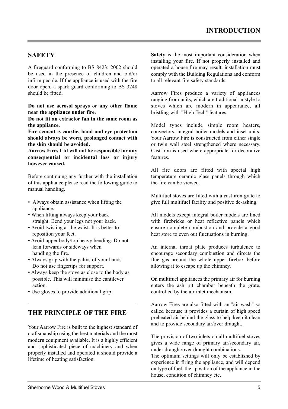 Introduction safety, The principle of the fire | Aarrow Fires Sherborne Wood & Multifuel Stoves User Manual | Page 5 / 32