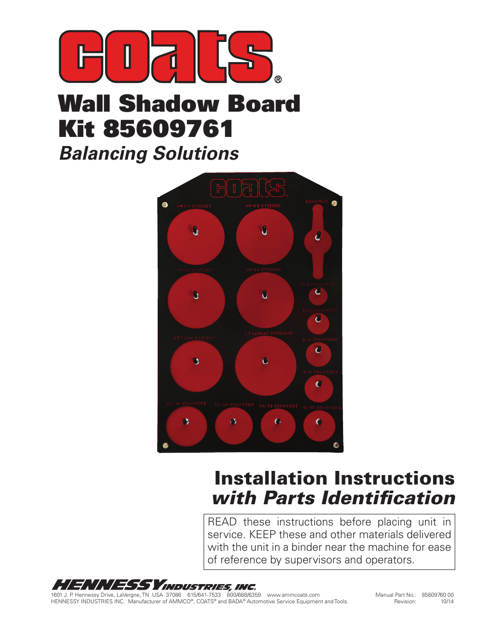 COATS Kit 85609761 Wall Shadow Board User Manual | 4 pages