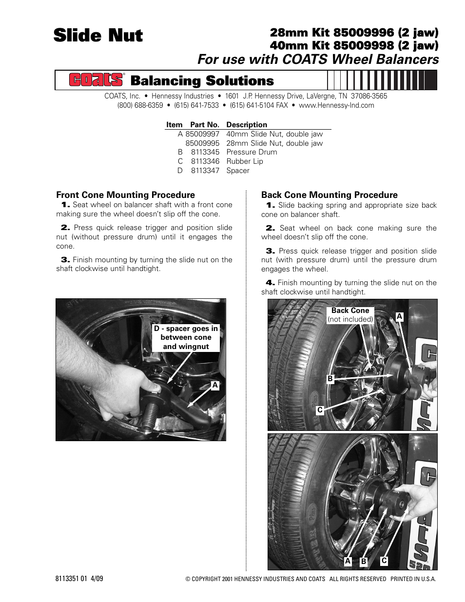 COATS Slide Nut Kit User Manual | 1 page