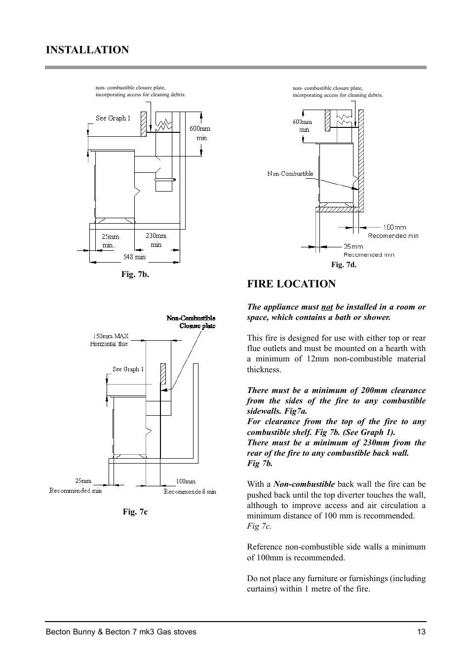 Fire location, Installation | Aarrow Fires Becton 7 mk3 User Manual | Page 13 / 32