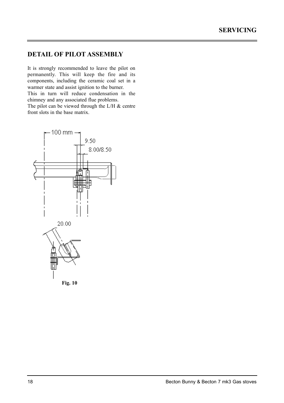 Detail of pilot assembly, Servicing | Aarrow Fires Becton 7 mk3 User Manual | Page 18 / 32