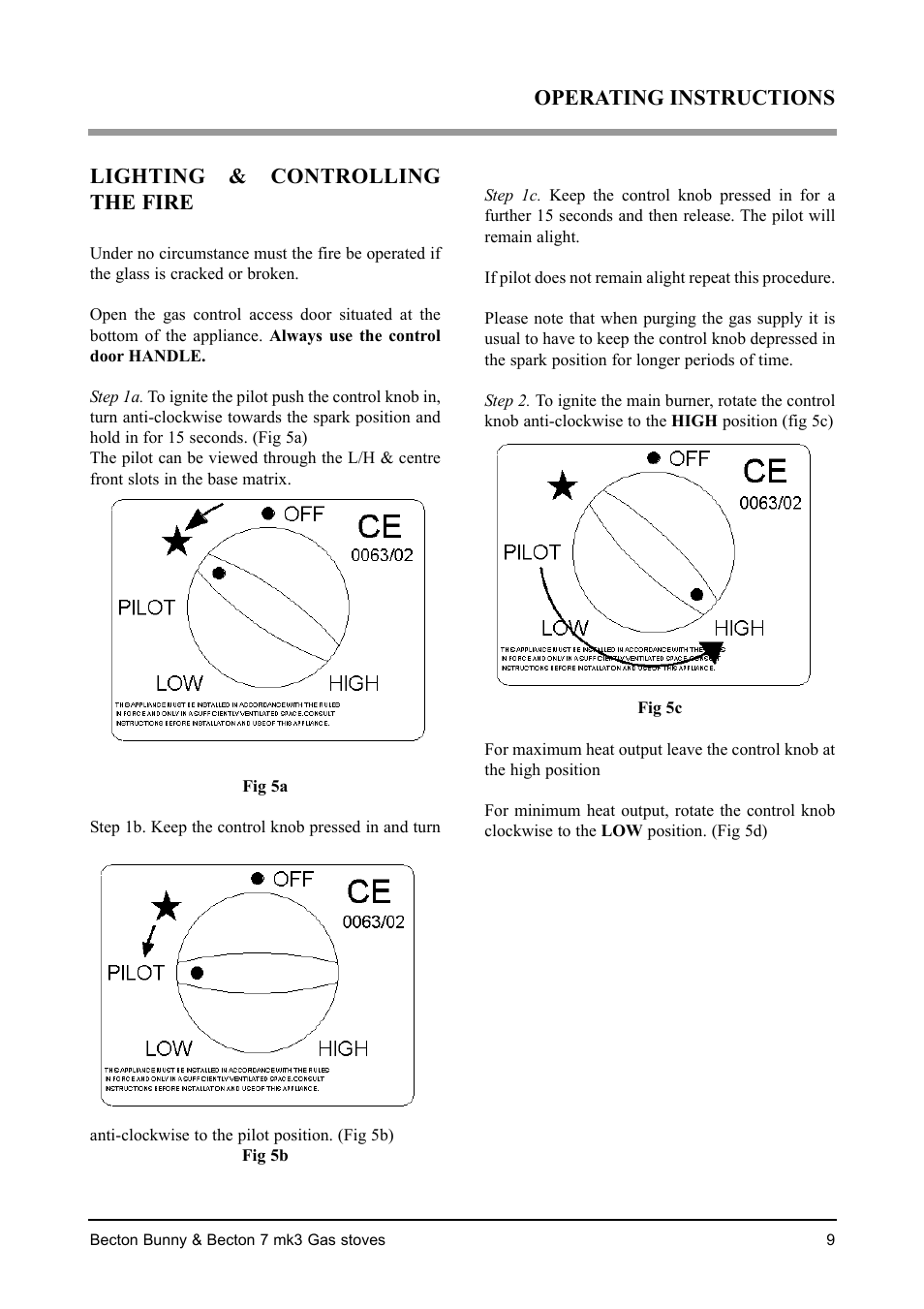 Lighting & controlling the fire, Operating instructions | Aarrow Fires Becton 7 mk3 User Manual | Page 9 / 32