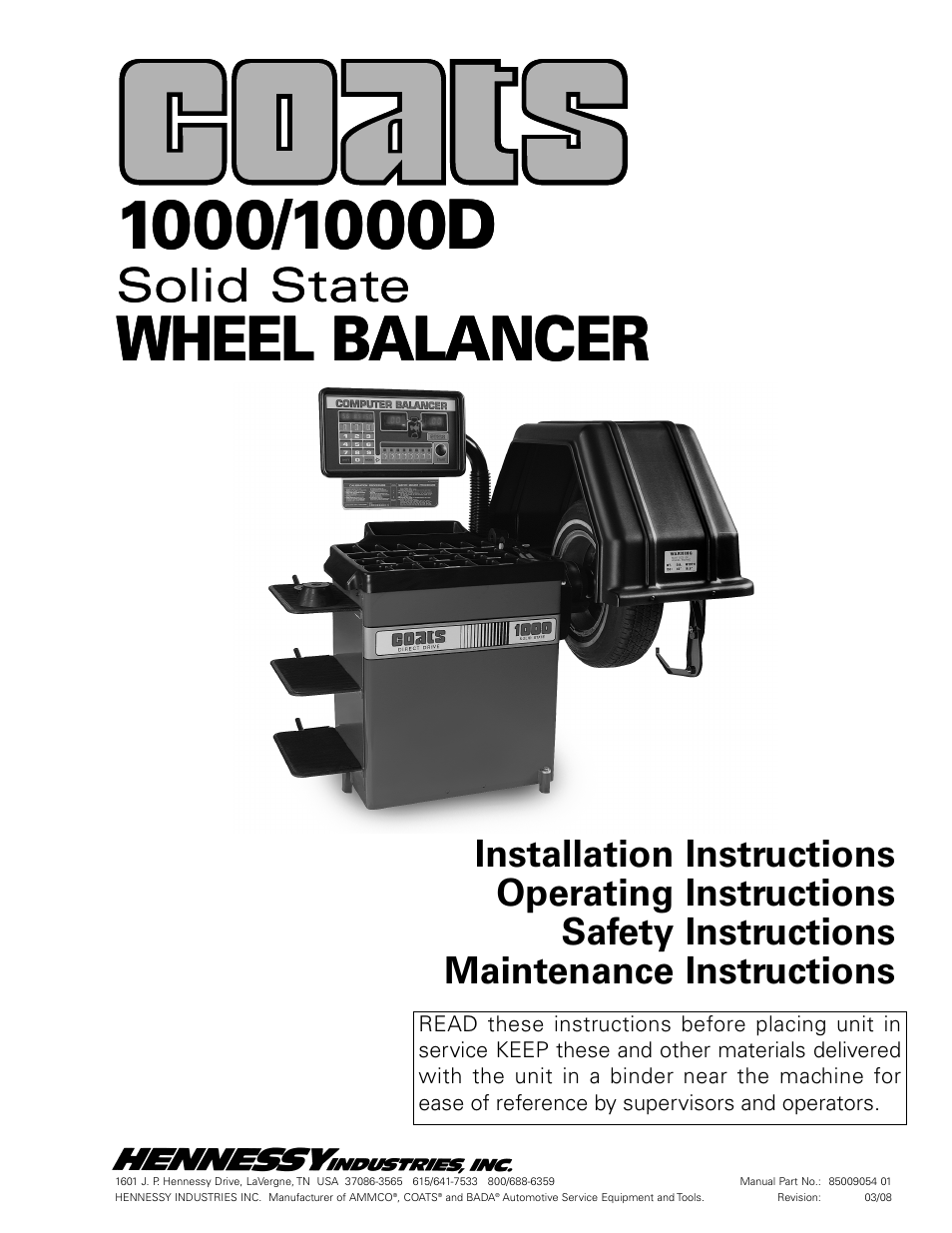 COATS 1000 / 1000D Balancer User Manual | 24 pages