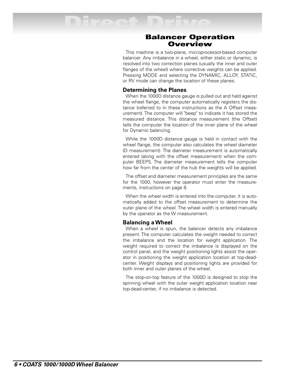 Direct drive | COATS 1000 / 1000D Balancer User Manual | Page 12 / 24