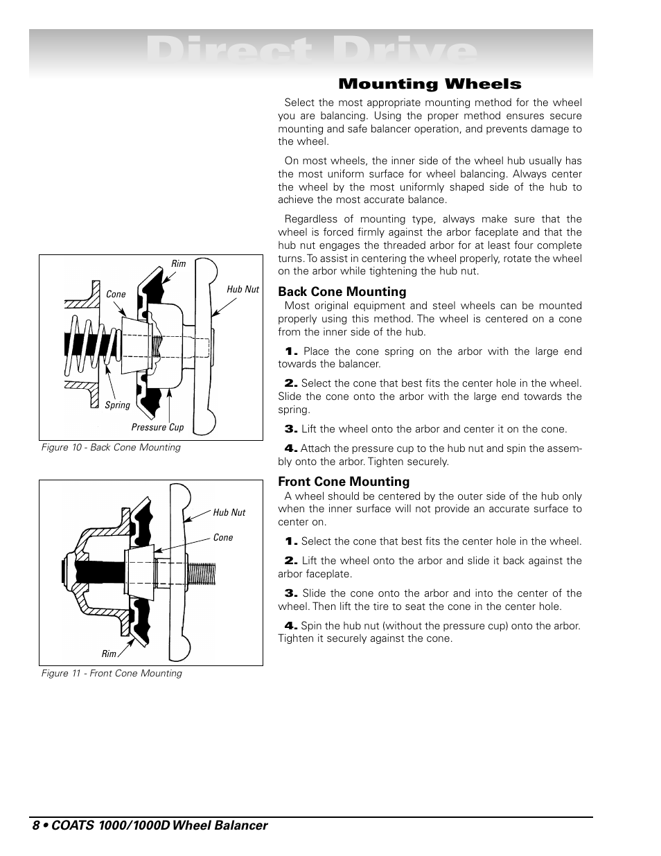 Direct drive, Mounting wheels | COATS 1000 / 1000D Balancer User Manual | Page 14 / 24