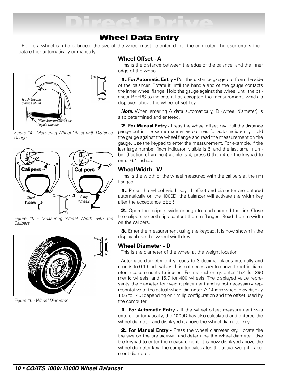 Direct drive, Wheel data entry | COATS 1000 / 1000D Balancer User Manual | Page 16 / 24