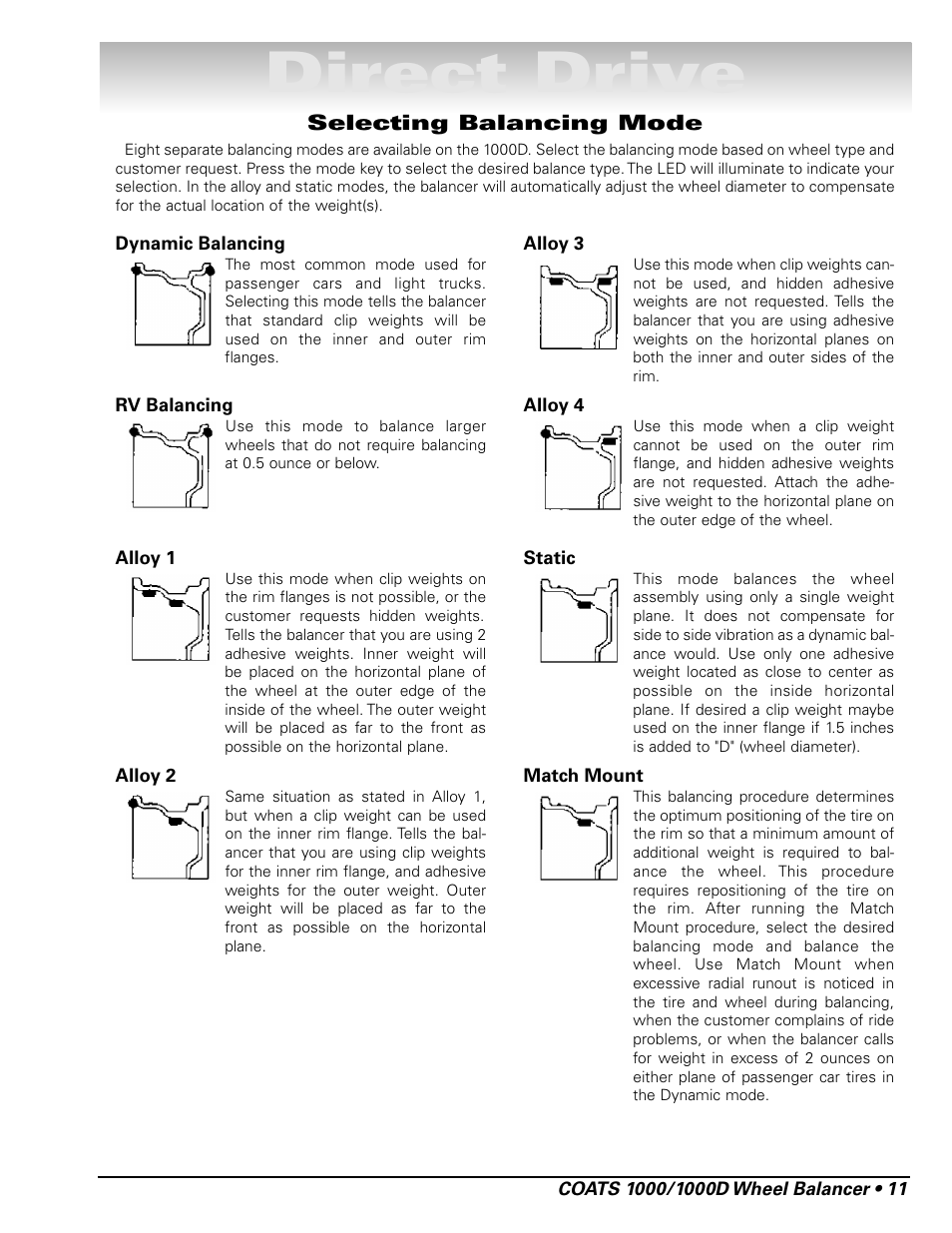 Direct drive | COATS 1000 / 1000D Balancer User Manual | Page 17 / 24