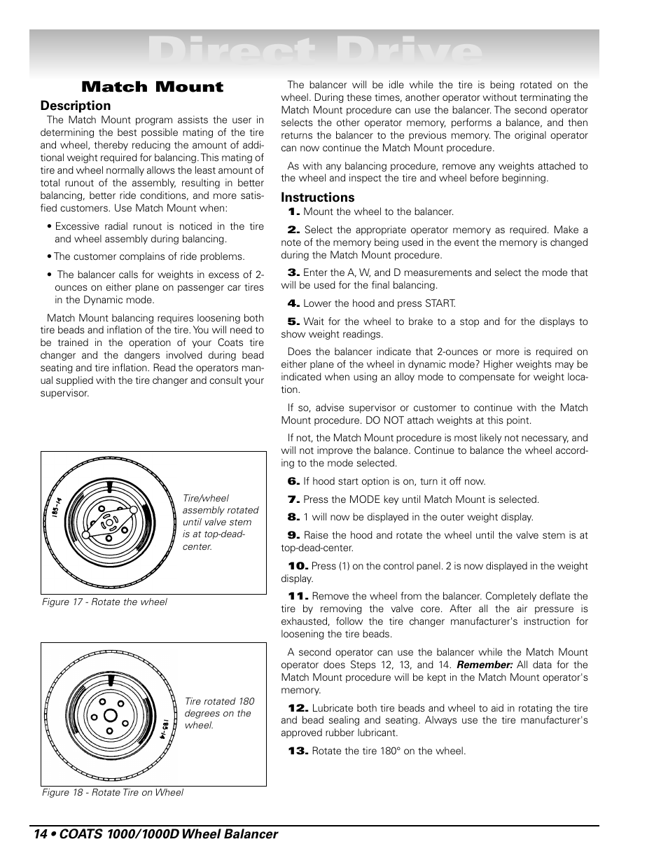 Direct drive, Match mount | COATS 1000 / 1000D Balancer User Manual | Page 20 / 24