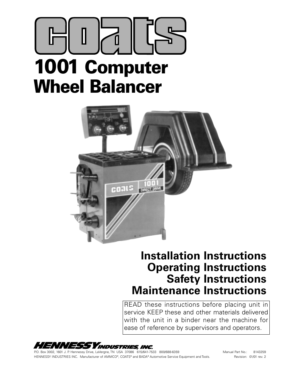 COATS 1001 & 1001SC Balancer User Manual | 24 pages