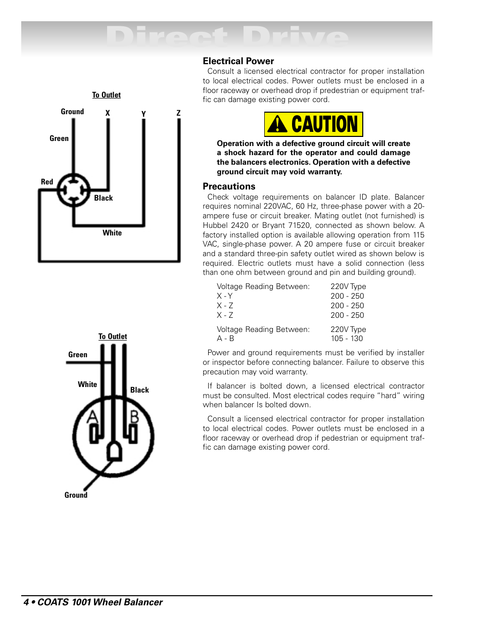 Direct drive, Caution | COATS 1001 & 1001SC Balancer User Manual | Page 10 / 24
