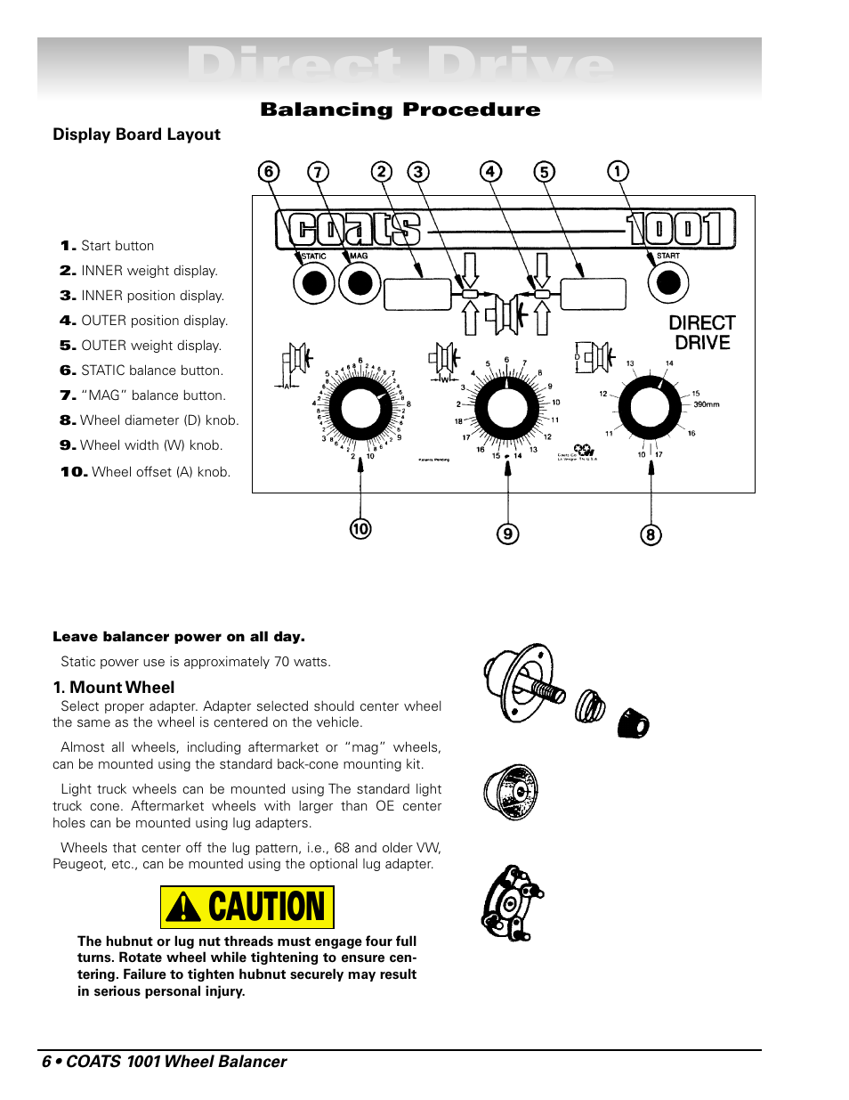 Direct drive, Caution | COATS 1001 & 1001SC Balancer User Manual | Page 12 / 24