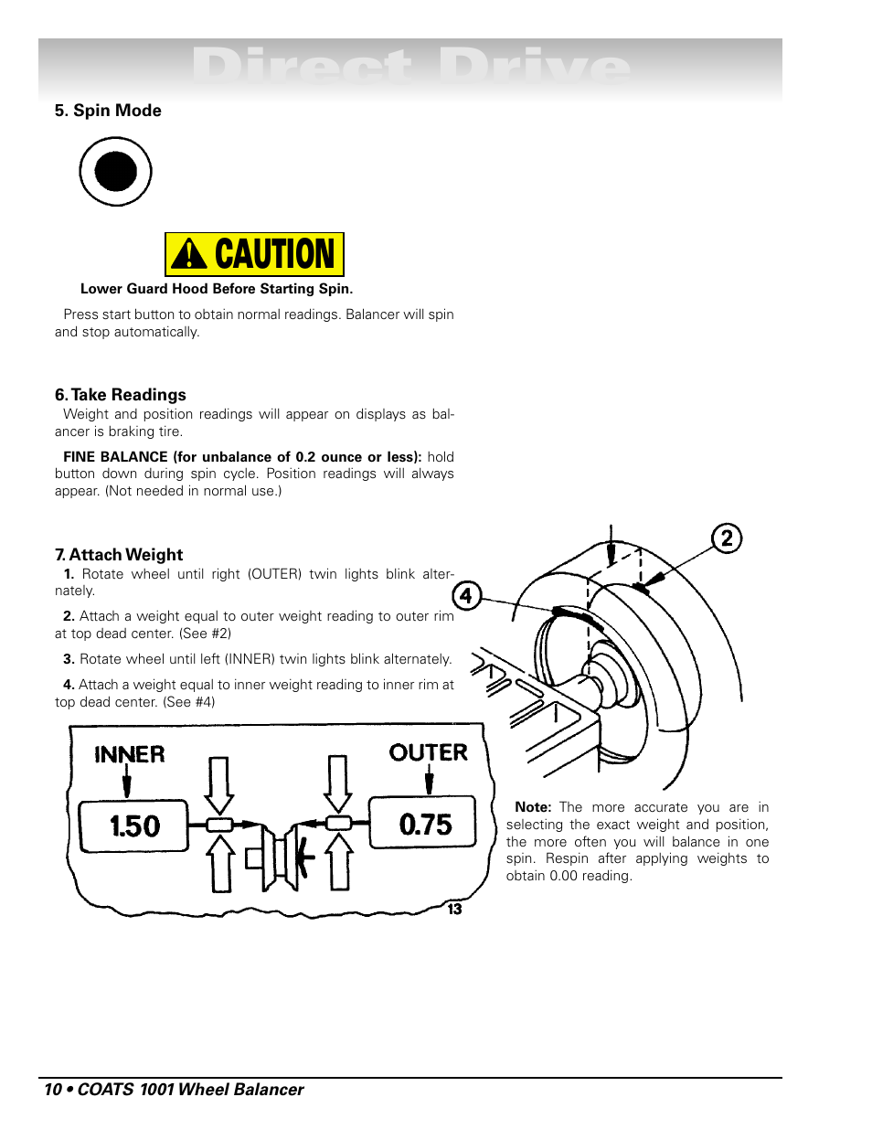 Direct drive, Caution | COATS 1001 & 1001SC Balancer User Manual | Page 16 / 24