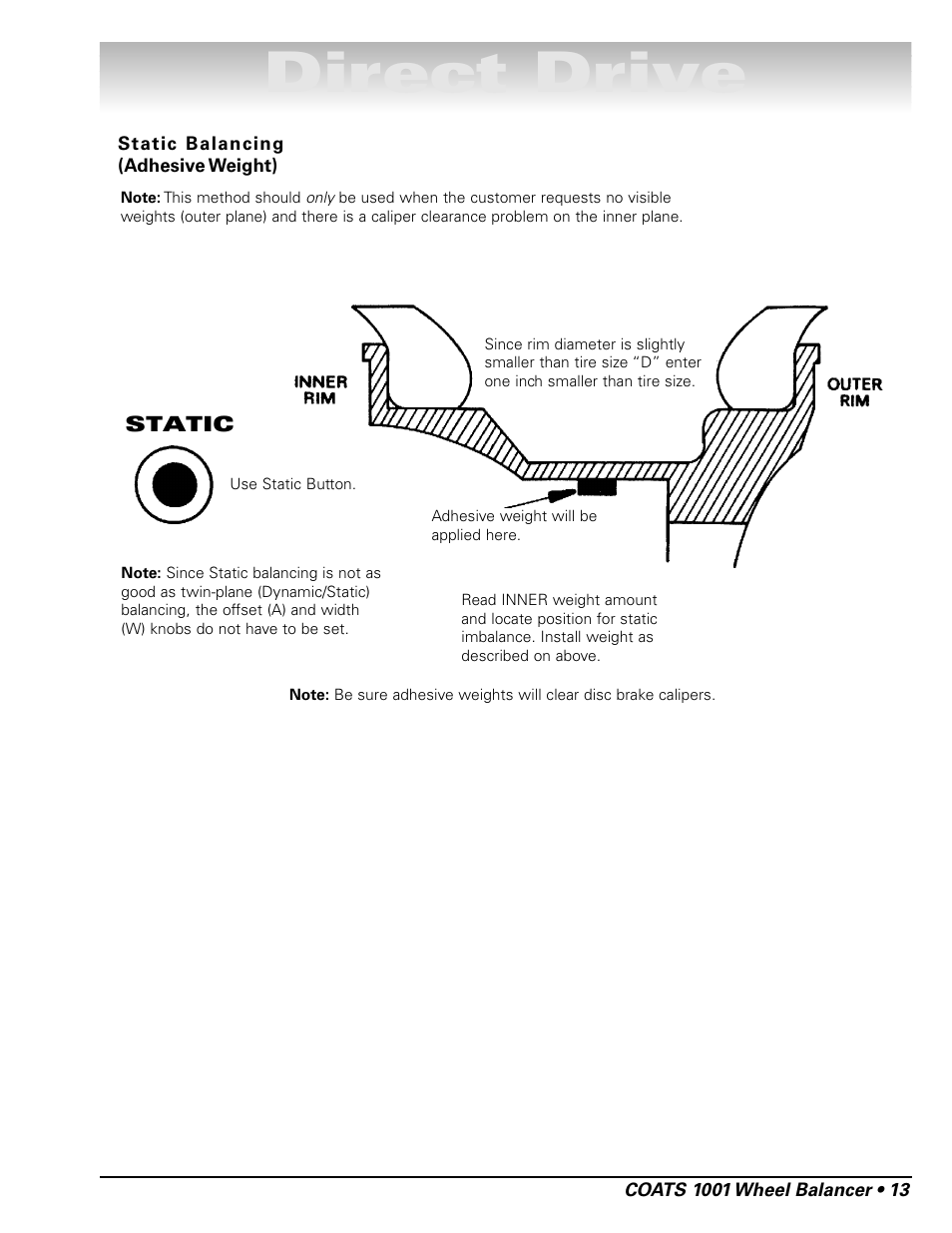 Direct drive | COATS 1001 & 1001SC Balancer User Manual | Page 19 / 24