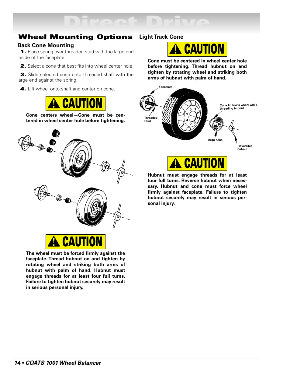 Direct drive, Caution | COATS 1001 & 1001SC Balancer User Manual | Page 20 / 24
