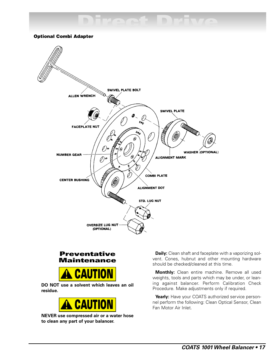 Direct drive, Caution | COATS 1001 & 1001SC Balancer User Manual | Page 23 / 24