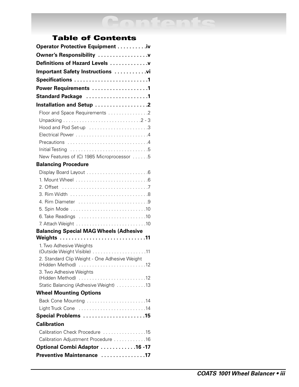 COATS 1001 & 1001SC Balancer User Manual | Page 3 / 24