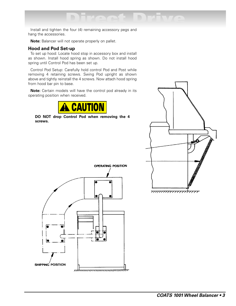 Direct drive, Caution | COATS 1001 & 1001SC Balancer User Manual | Page 9 / 24
