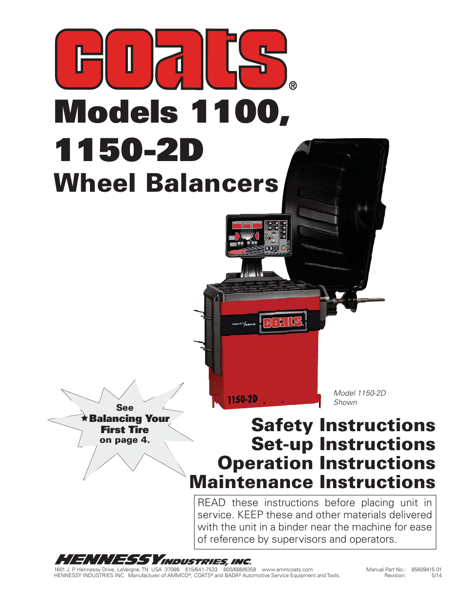 COATS 1100 Series Balancer User Manual | 28 pages