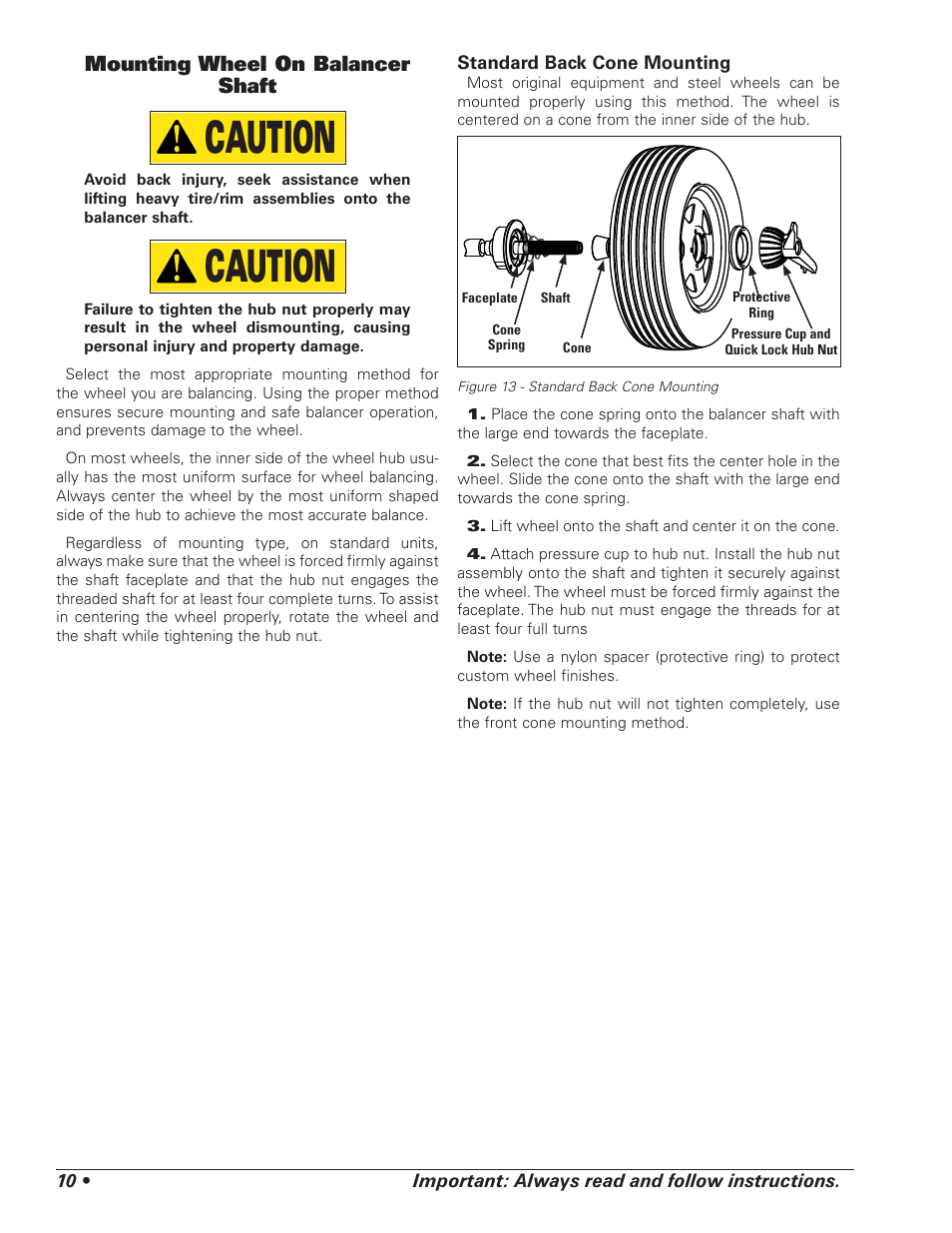 Caution, Mounting wheel on balancer shaft | COATS 1100 Series Balancer User Manual | Page 14 / 28