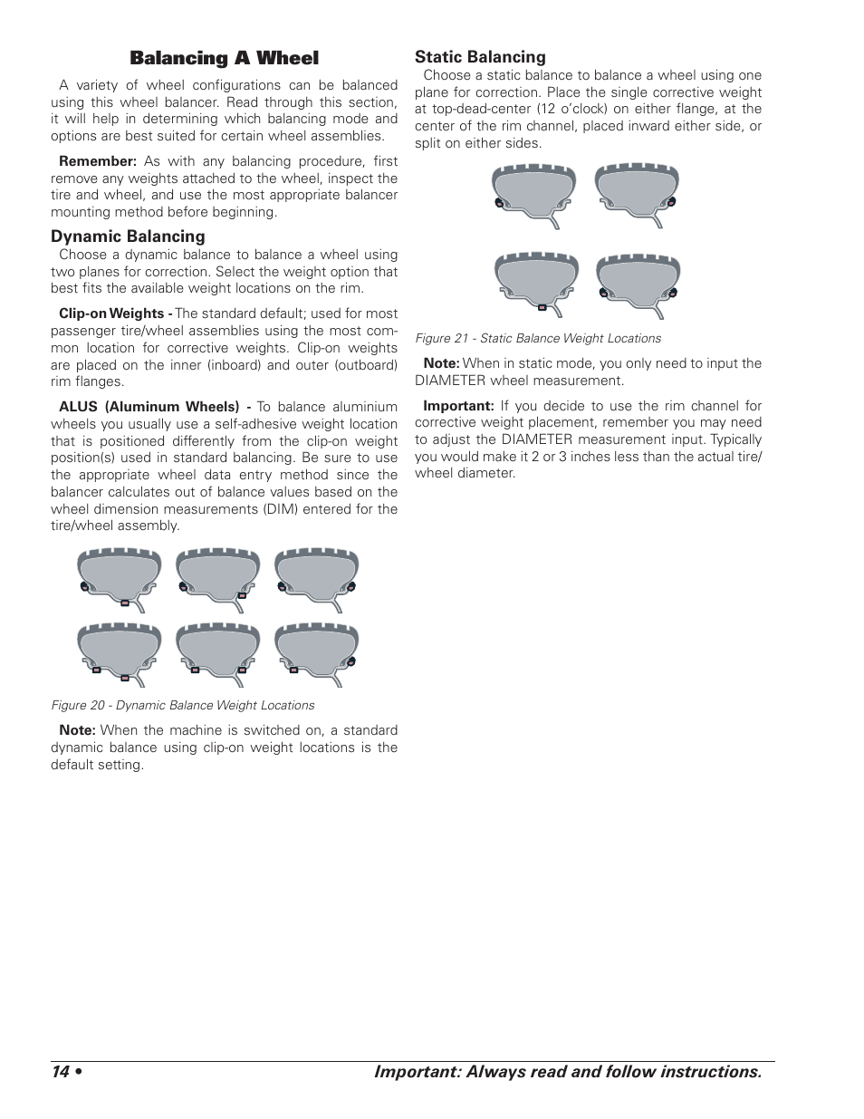 Balancing a wheel | COATS 1100 Series Balancer User Manual | Page 18 / 28