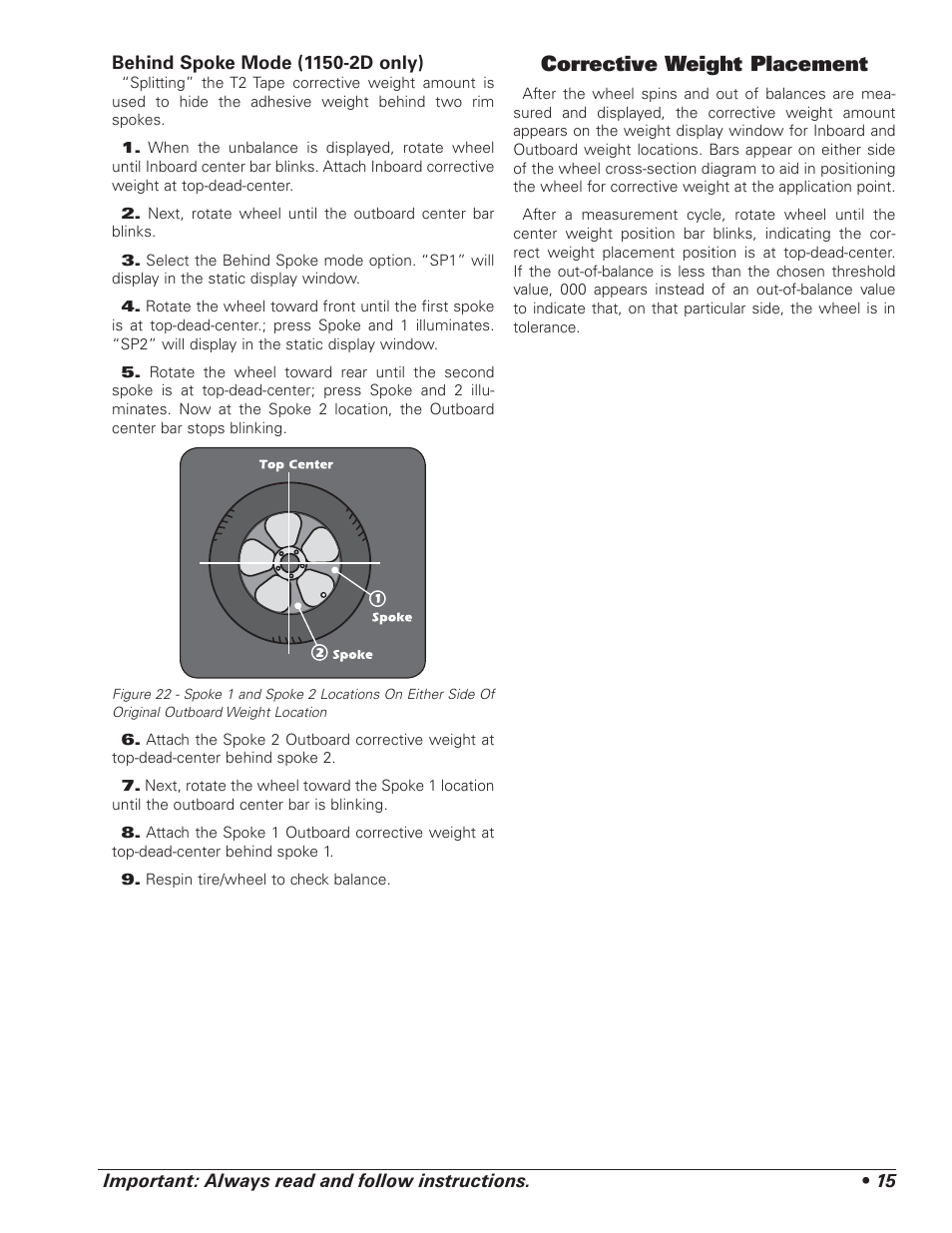 Corrective weight placement | COATS 1100 Series Balancer User Manual | Page 19 / 28