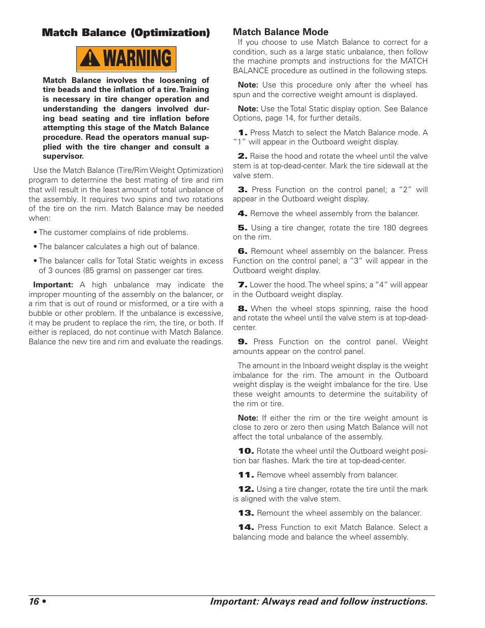 Match balance (optimization) | COATS 1100 Series Balancer User Manual | Page 20 / 28