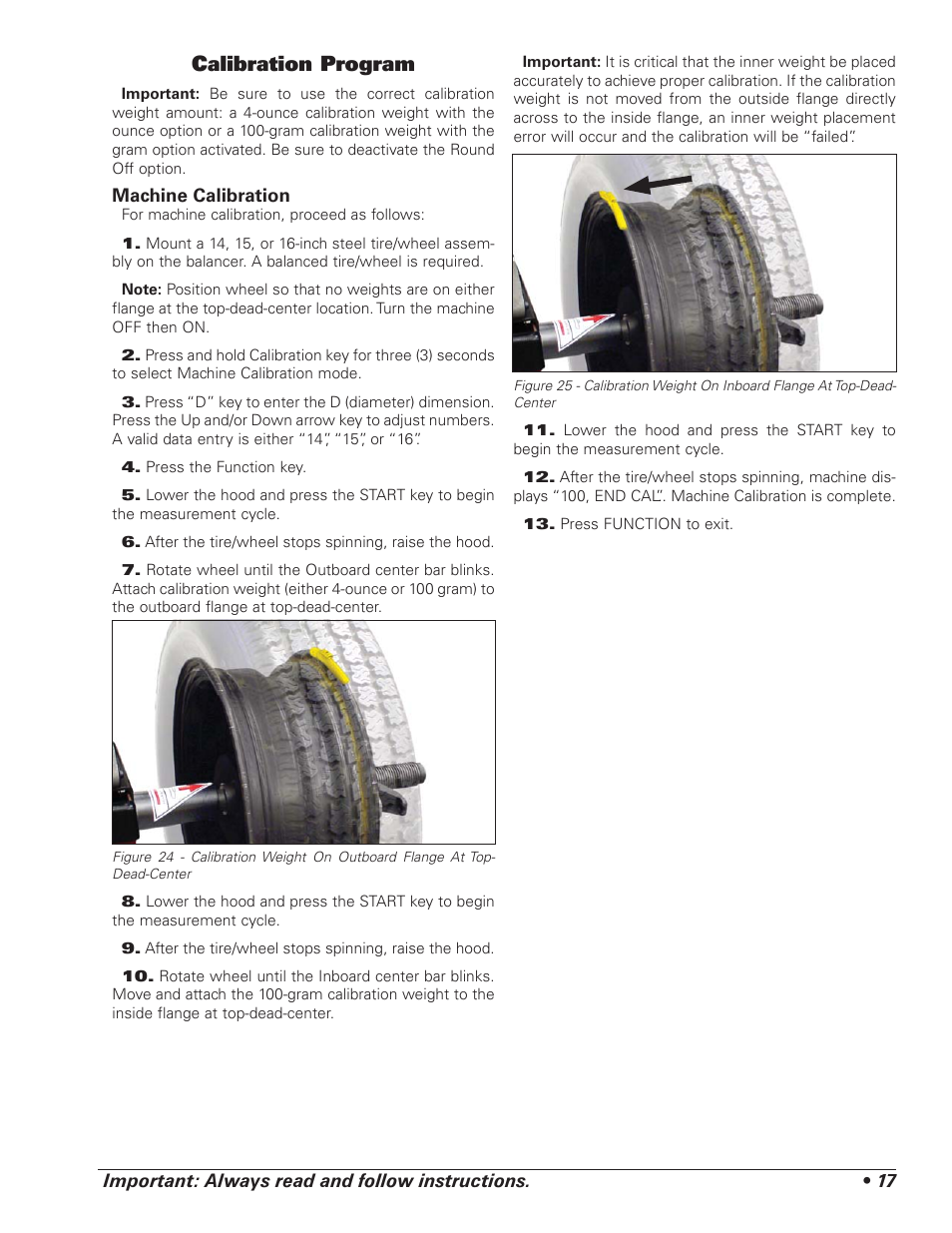 Calibration program | COATS 1100 Series Balancer User Manual | Page 21 / 28