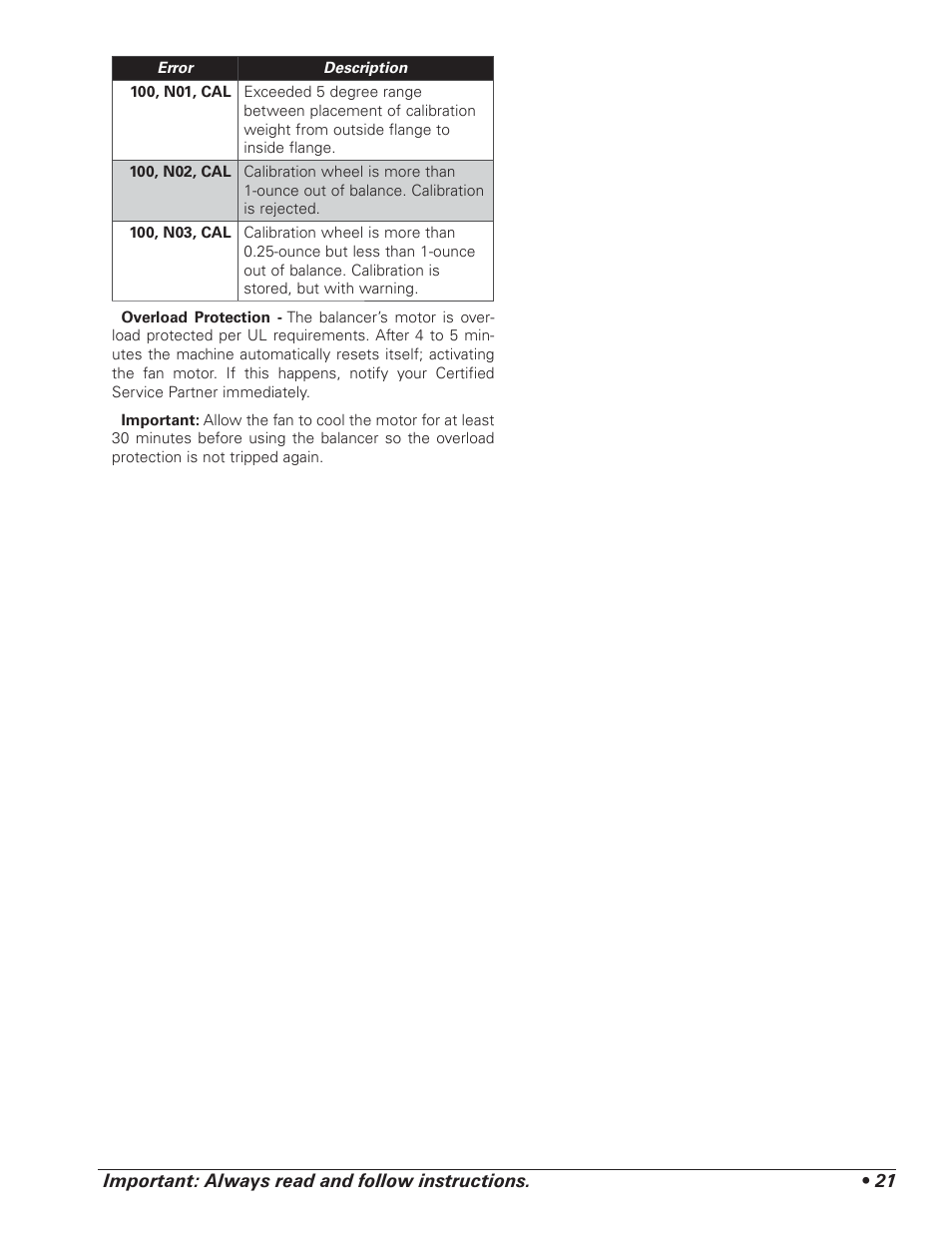 COATS 1100 Series Balancer User Manual | Page 25 / 28